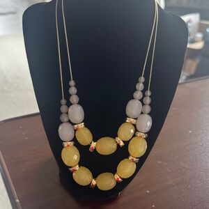 Elegant Yellow and Gray Beaded Necklace